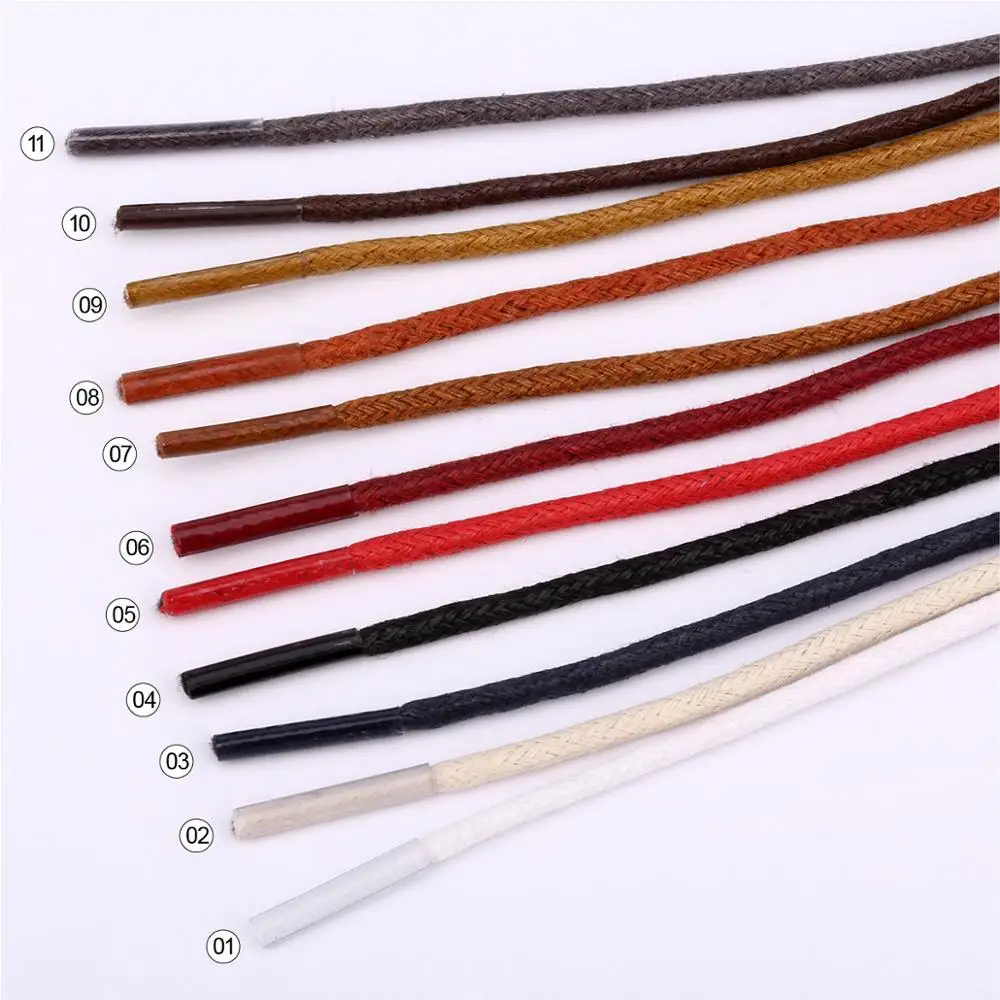 Custom length/packaging/thickness Round Waxed Shoelaces Cotton Shoe laces Shoe strings for Leather shoes