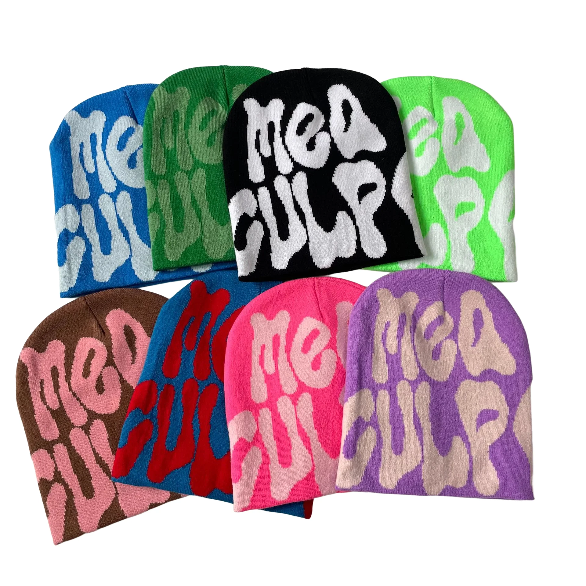 Custom Logo Fashion Jacquard Double Layer Acrylic Knitted Hats Without Rolled Edge Warm Y2K Beanie Hats
