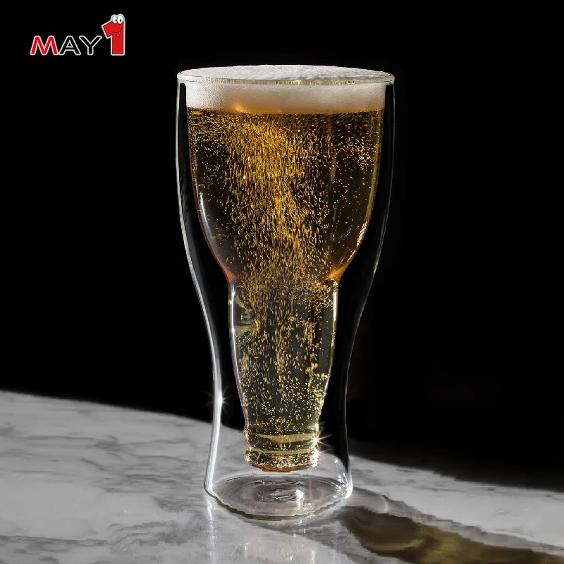 Hot sale Different Size Upside Down Beer Bottle Shape Double Wall Glass Cup for Beer Water Wine Cocktail Vodka