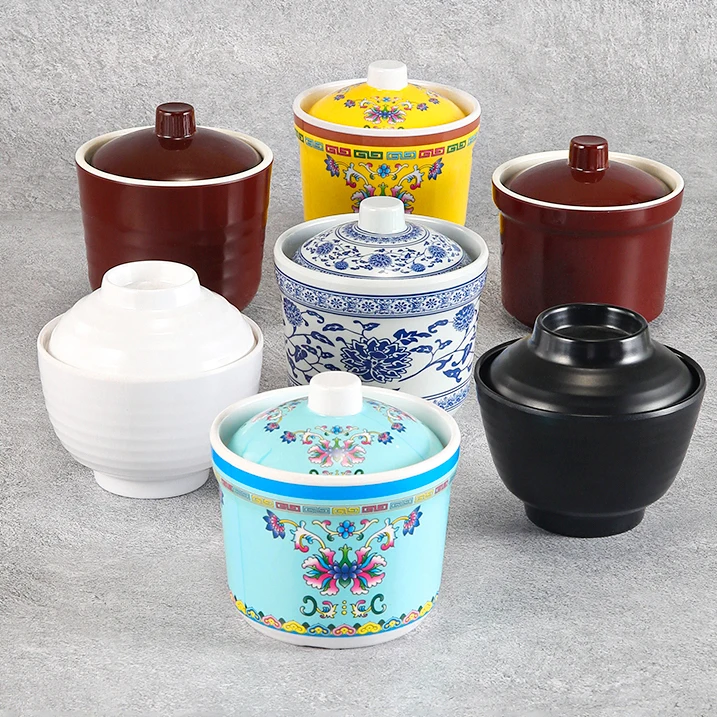 Commercial Melamine Soup Bowls with Lids - Plastic Miso Soup Containers for Hotels and Restaurants, Small Covered Bowls
