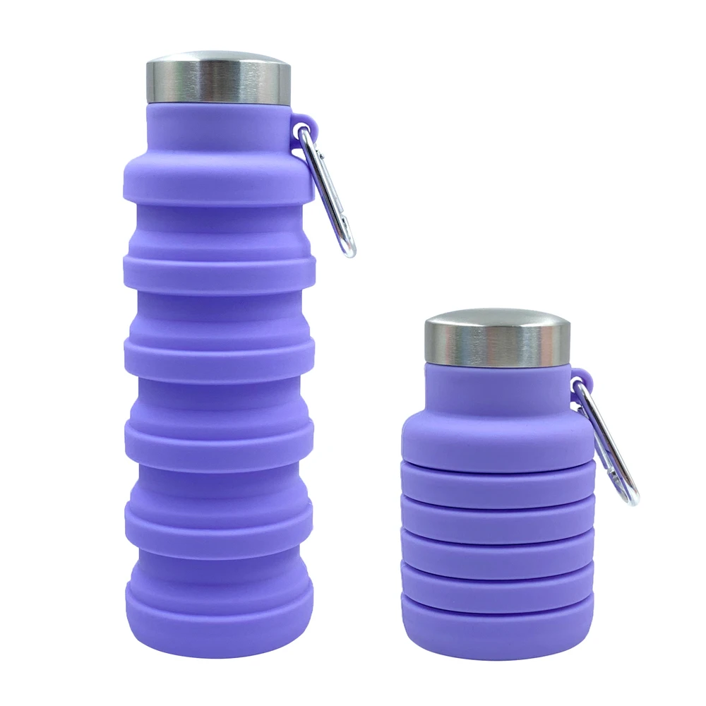 Wholesale Cheap Travel Camping Folding Silicone Water Bottle Foldable Accordion Silicone Folding Collapsible Water Bottle