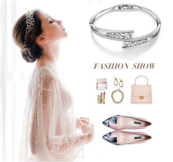 Luxury Wedding Inlaid Zircon Bracelet Bangle Women Fashion 925 Sterling Silver Crystal Diamond Bracelet Jewelry