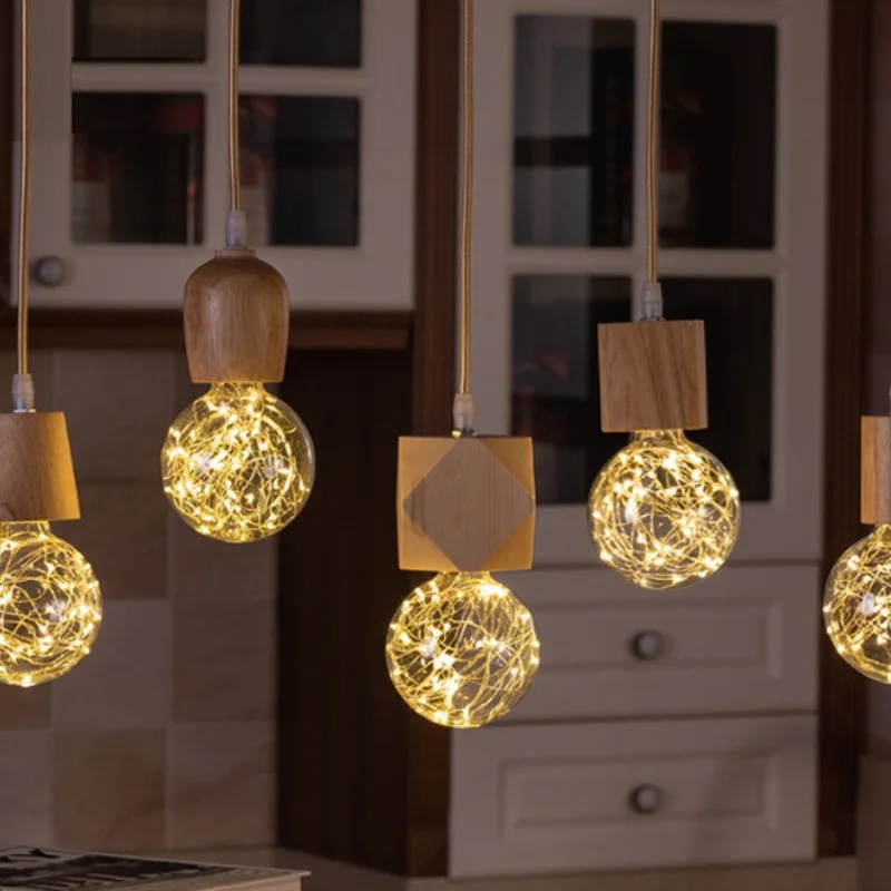 Decorative Nordic Style Modern Minimalist chandeliers pendant lights wooden hotel Bedroom Dining Room Chandelier Lamp Fixture