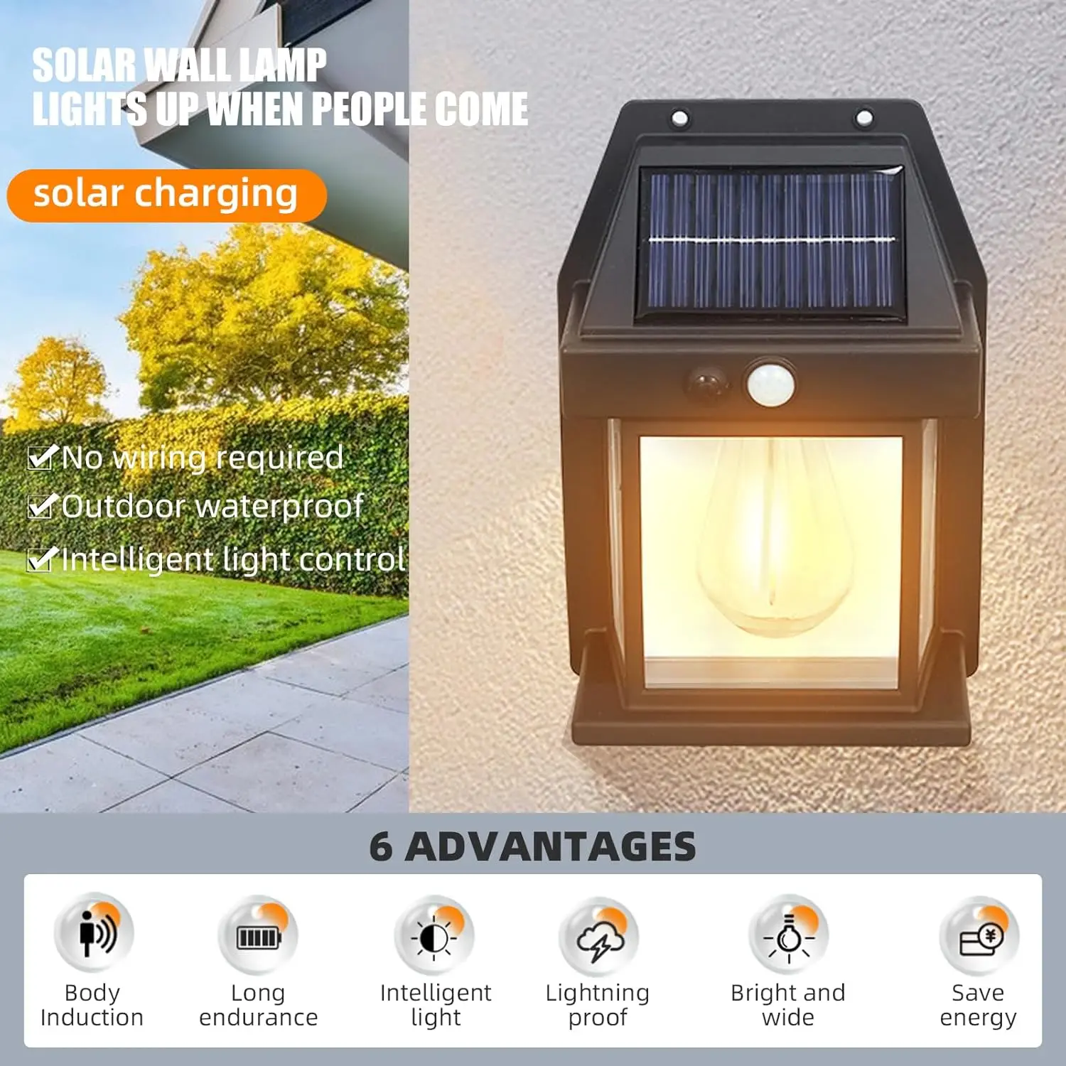 modern external waterproof solar motion sensor induction Filament wall lamp sconce garden Patio lights outdoor solar wall light