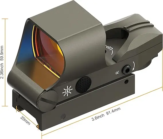 Reflex Sight, Multiple Reticle System Red Dot Sight with Picatinny Mount, Absolute Co-Witness