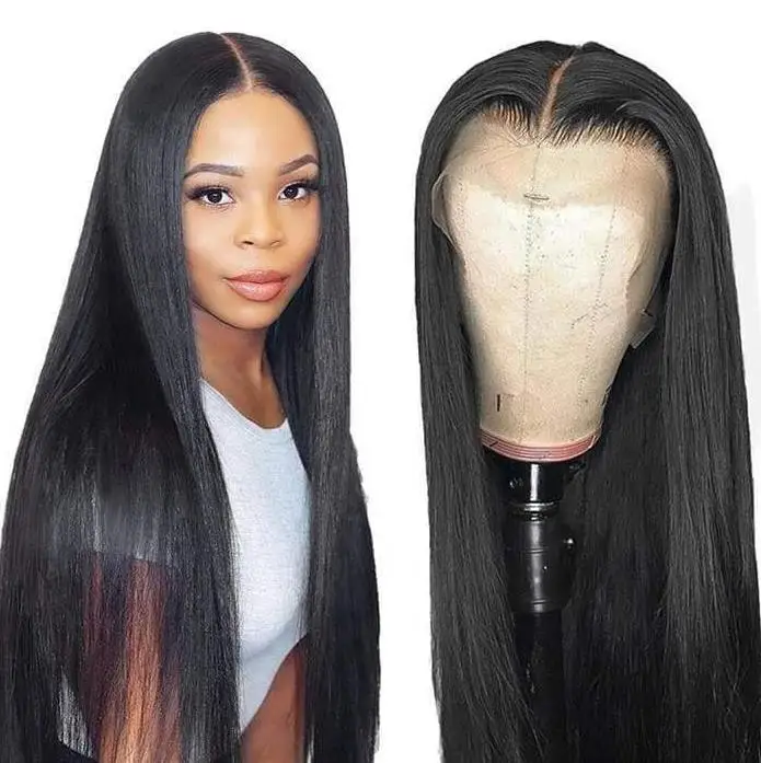 3D/13*4 LACE WIG Sleek high quality wholesale straight 210% Density Natural Black Color 3d Lace Frontal Wig Human Hair Wigs