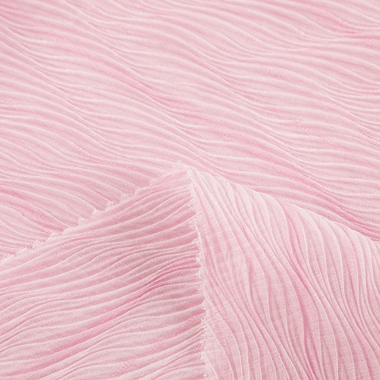 Wholesale breathable woven pink custom italian tulle stripe double side crepe