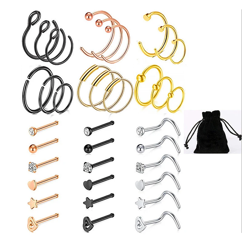 40-piece Stainless Steel Nose Nail Set Piercing Nose Ring C-shaped U-shaped Men And Women Exclusively Studs Nose