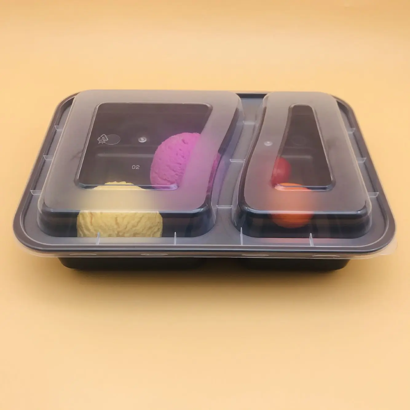 Plastic disposable PP fast food container microwave lunch box 3 compartment food container