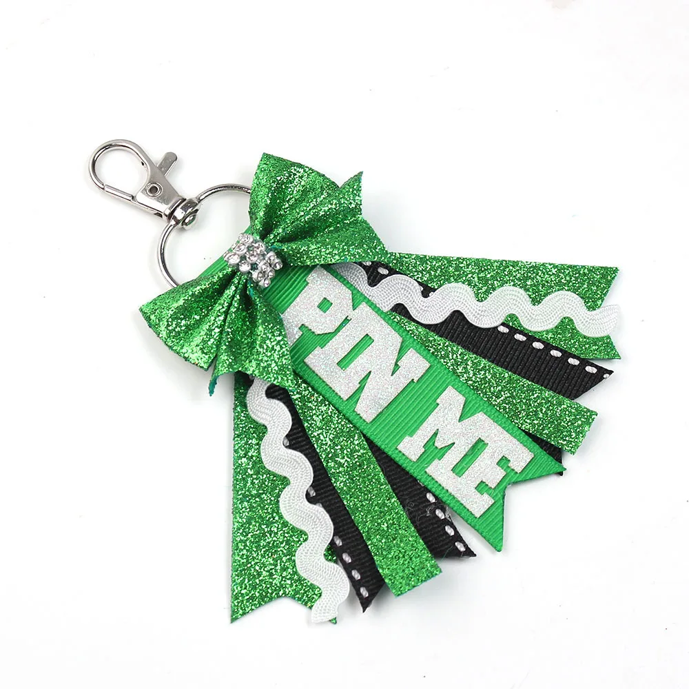 Wholesale Glitter Cheer Bows Keychain Sport Pin Me Keyring Tennis Football Basketball Volleyball Rugby Print Keychain Decoration