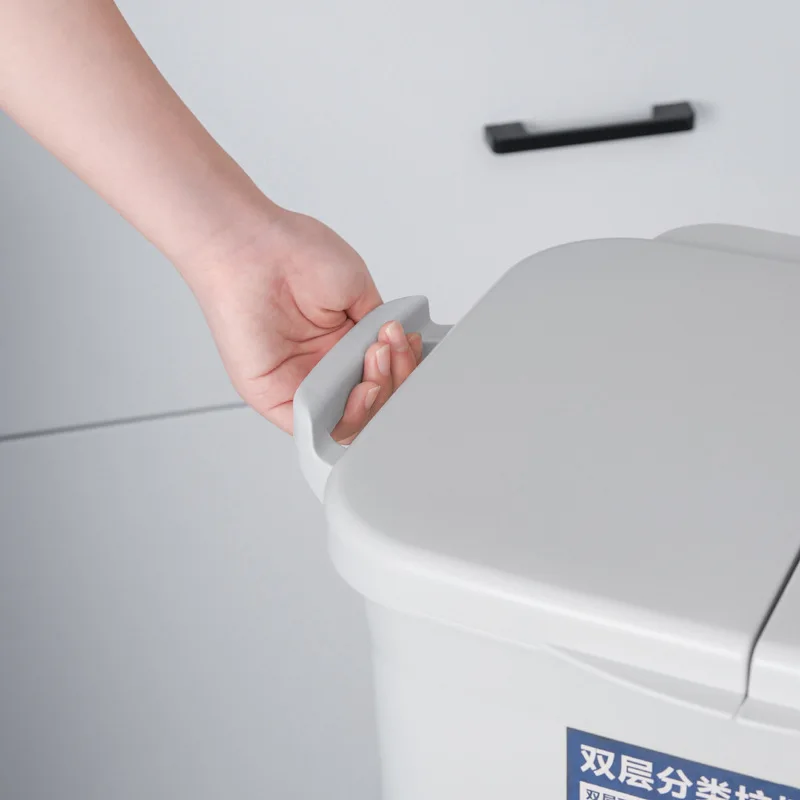 Kitchen Double-layer Rectangular Dustbin Plastic Wheeled Recycle Waste Bin Trash Can with Lid for Sale