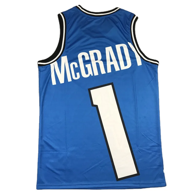 Quick dry #1 Mcgrady cheap authentic basketball jerseys high school team wear gym blue basketball uniforms mens jersey