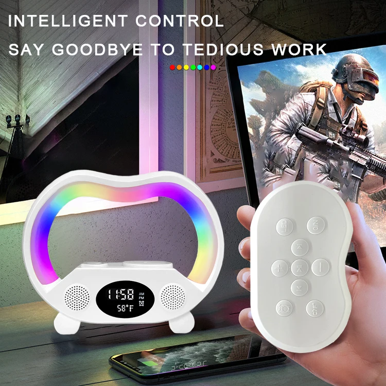 Multi-function 15W Wireless RGB Light Lamp Gift Smart Speaker Mobile Charging Station Fast Wireless Charger Stand