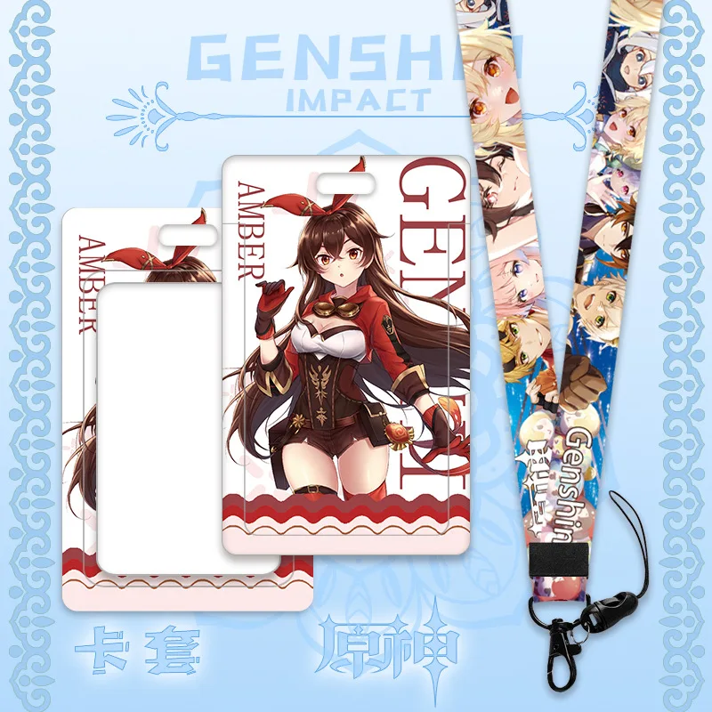 54 Styles Genshin Impact Card Holder Ganyu Hutao Venti Zhongli Anime Lanyard