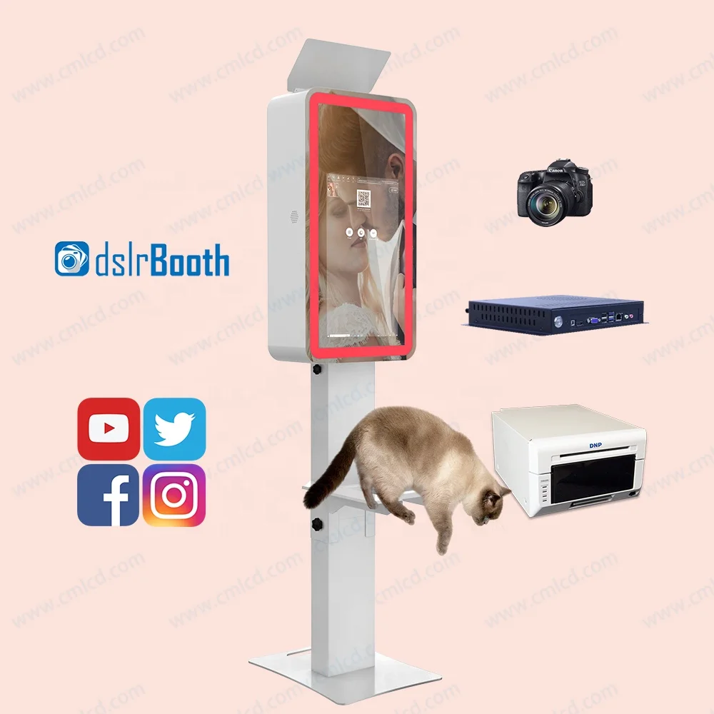 21.5 Inch Photo Booth Selfie Pod Wedding or Party Photo Booth Mirror Selfie Magic Photo Mirror Booth Machine with Printer Kiosk