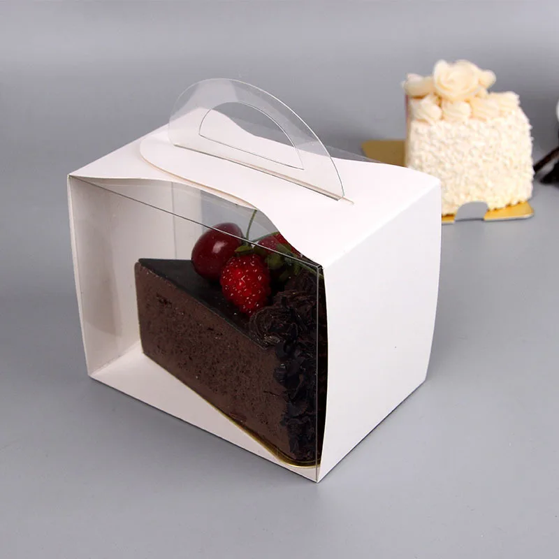 Wholesale Recyclable Wedding Party Gift Clear Plastic PET Cake Box With Handle No Glue Bakery Package for small cake
