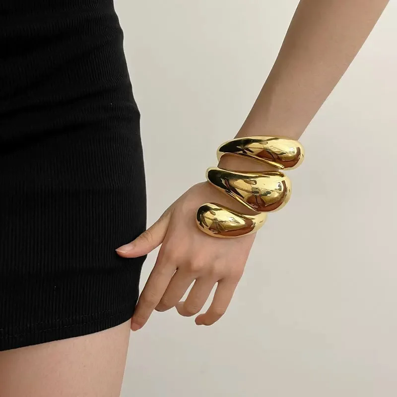 2024 Новое поступление модные дешевые оптовые дизайнерские Новые многослойные широкие браслеты в стиле панк большие массивные золотые