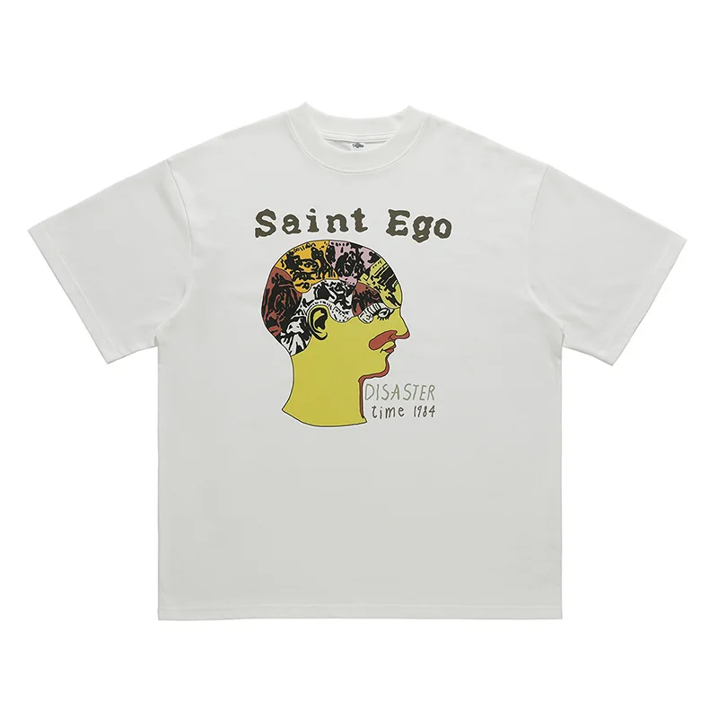 oem print high street designer oversized heavyweight thick white t shirt saint ego thinking men brain men design t shirt