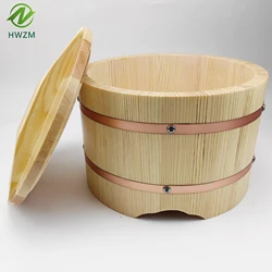 China wholesale copper Japanese style luxury wooden with lid sushi rice drum sushi restaurant bibimbap wooden rice basin