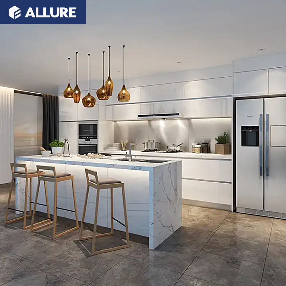 Allure Modern White High Gloss Lacquer Factory Smart Direct Cuisine Complete Good Quality Kitchen Unit Cabinets