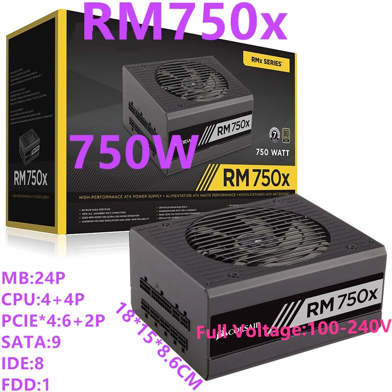 
New PSU For Corsair Brand ATX Full Module 80plus Gold Silent Power Supply 750W Power Supply RM750x 