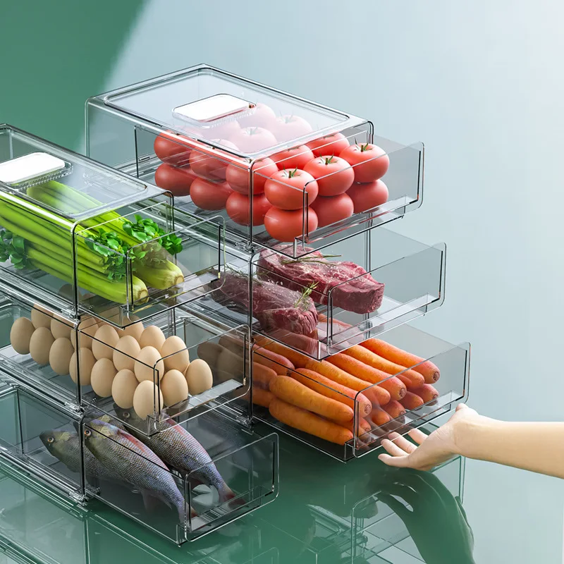 
Dropshipping Keep Fresh Organizer Drawer Kitchen Stackable Transparent Refrigerator Storage Box 