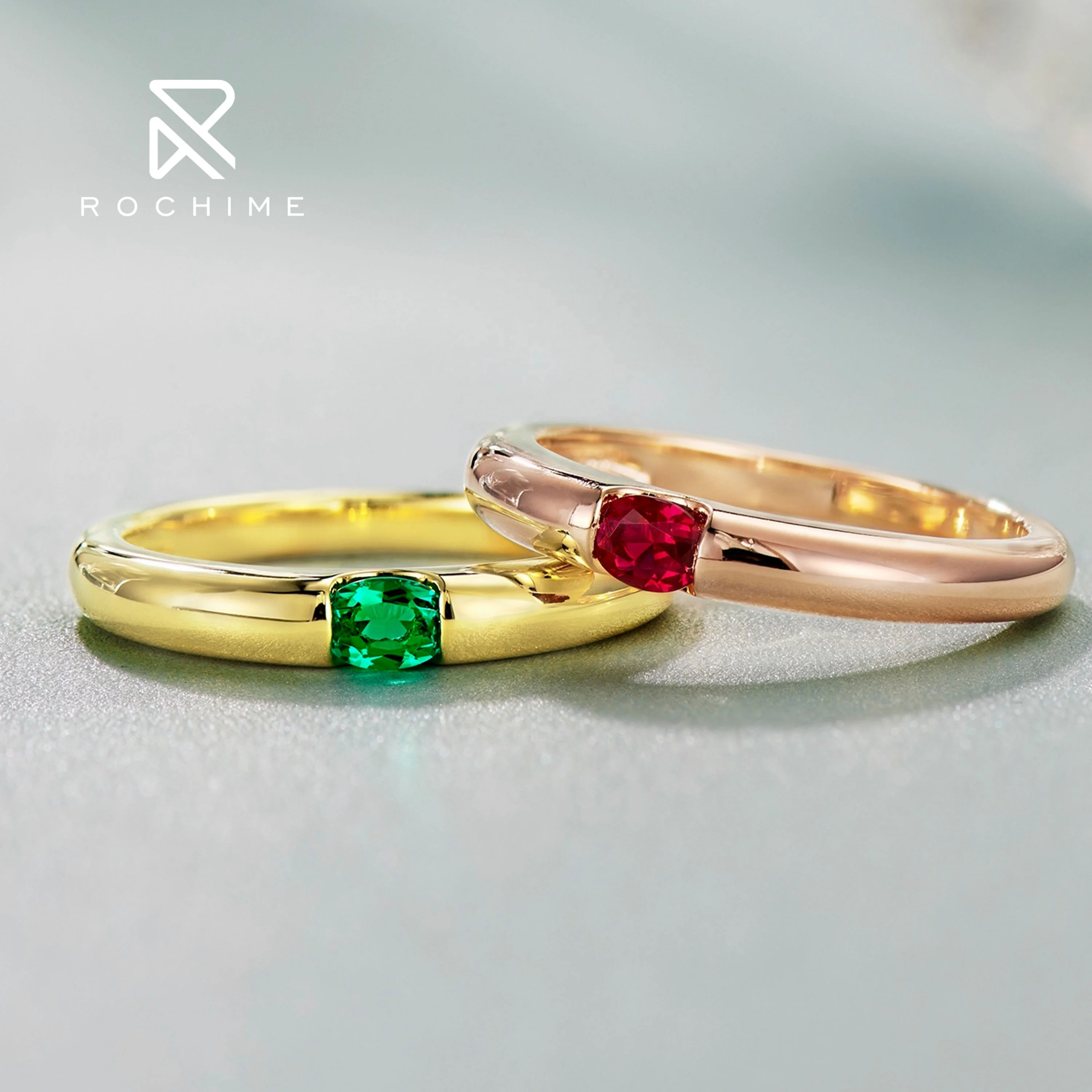 Rochime ins style  oval cut single gemstone  ruby ring band  925 sterling silver customized jewelry for women