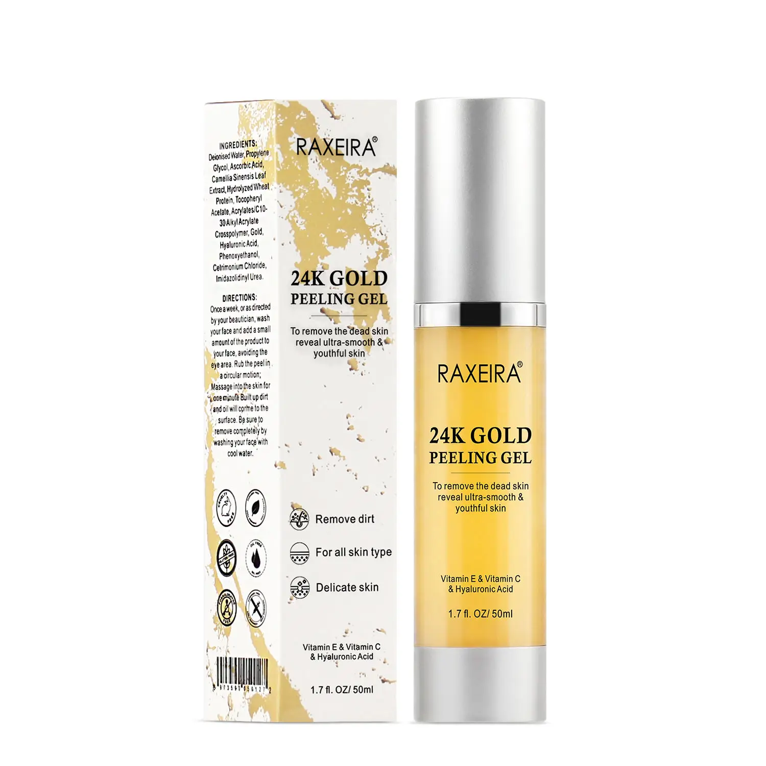 Natural Organic Vitamin C E green tea hyaluronic acid  Peeling Gel 24K Gold Peeling Gel Exfoliating Face Gel