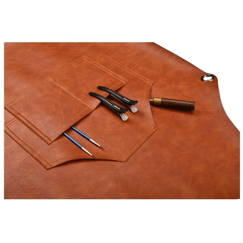 ShangMeiYuan factory Custom logo waterproof kitchen/barber black bbq PU leather welding apron straps