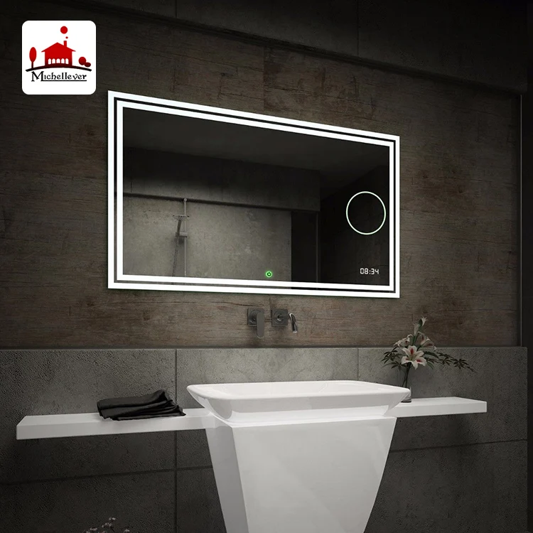 hotel bathroom wall-mounted magnifying mirror bathroom mirror with blue tooth standard bathroom mirror with led lights