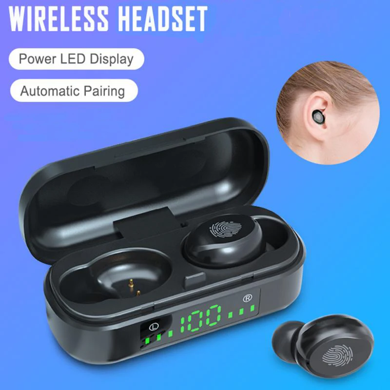 Waterproof Earpieces Kid Headphones Wireless Earbuds Stereo Bass Hifi in Ear LED Display Wireless Earphone V8 TWS 5.0