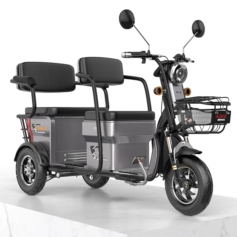Small scooter electric tricycle passenger and cargo dual-use three-seater electric tricycle