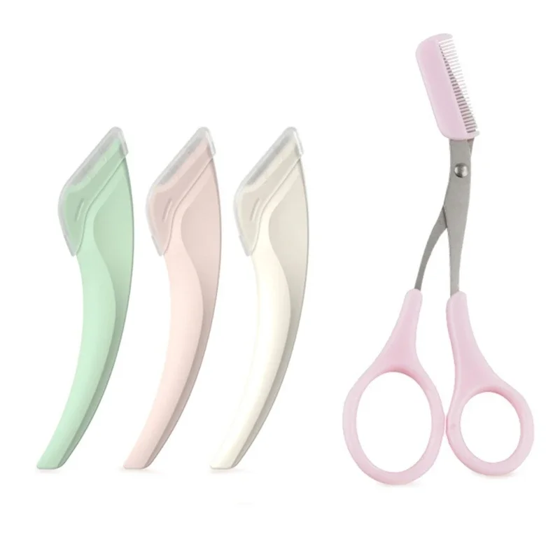 Eyebrow Trimmer Scissors Comb Stainless Steel Brow Hair Scissors Clips Shaping Grooming Trimmer Makeup Accessories