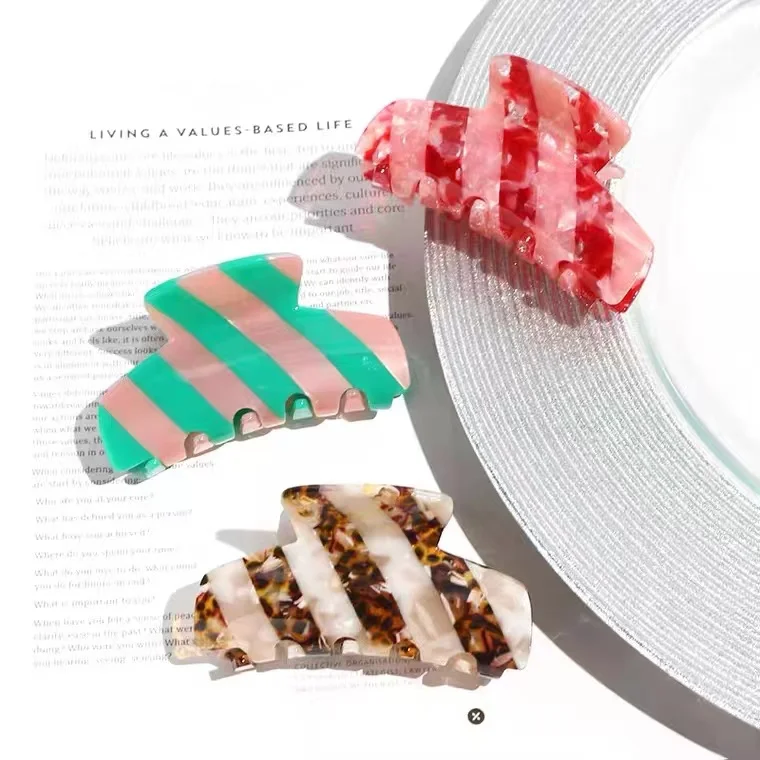 custom color green pink two tone claw clips striped new arrival acetate dual colors hair claw designer inspired hair clamp women