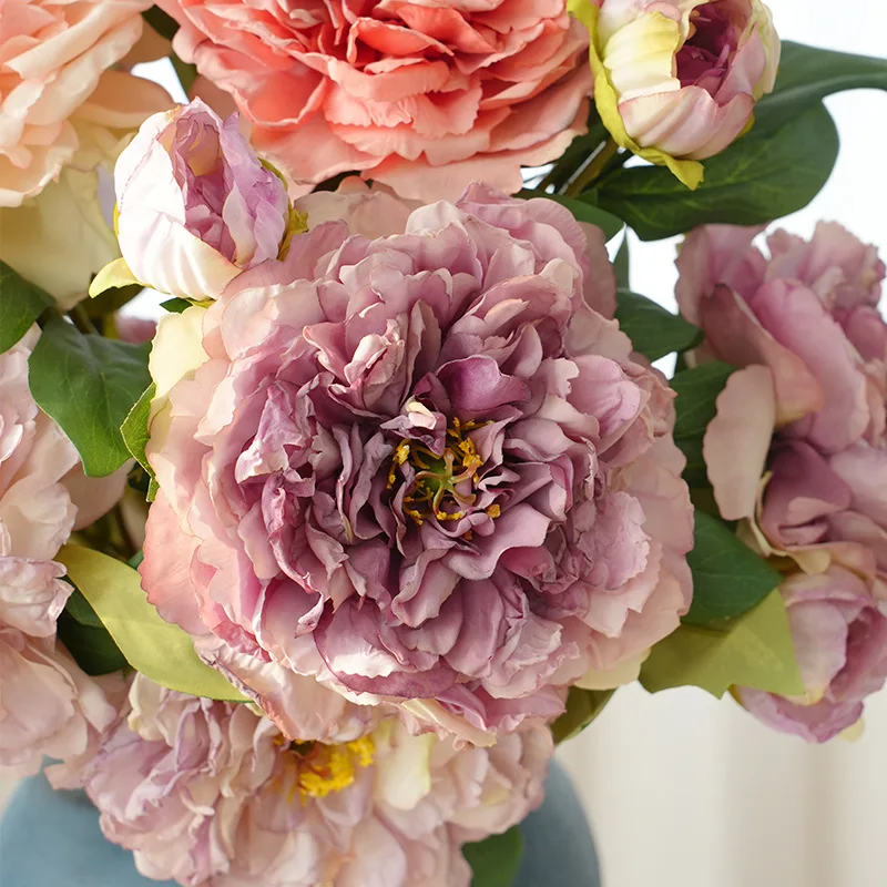 2024 New 49cm Simulation flowers 2 head burnt edge peony dew lotus fake flowers retro peony home living room decoration