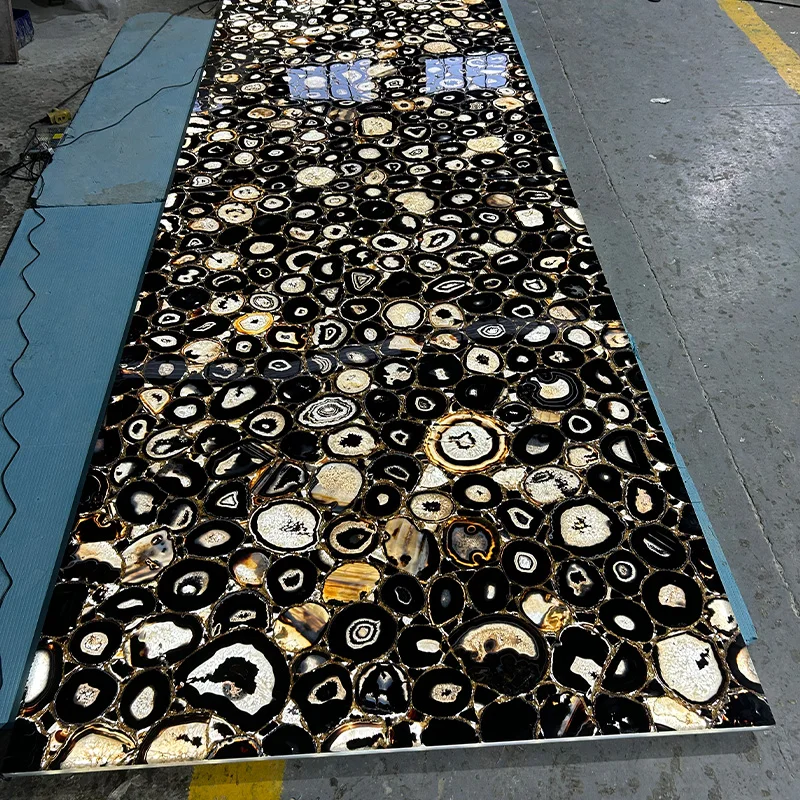 Wholesale Polished Sliver Obsidian Agate Gemstone Black Marble Slab For Wall Decoration