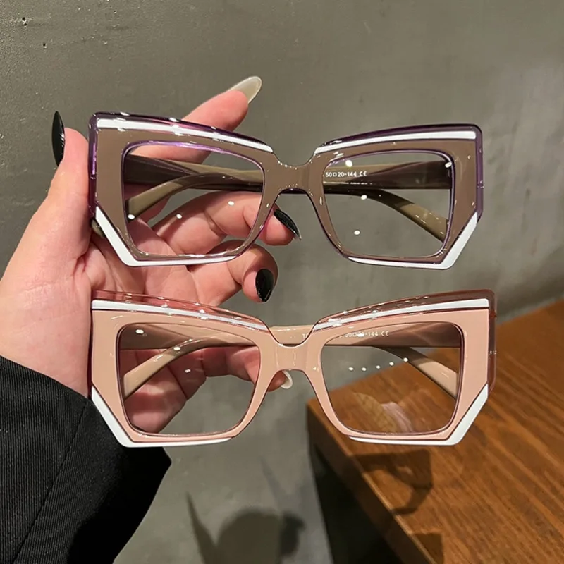 Patchwork Colorful Square Blue Light Blocking Eyewear Spectacle Frame Cat Eye Lens Match Color Unisex Computer Eyeglasses