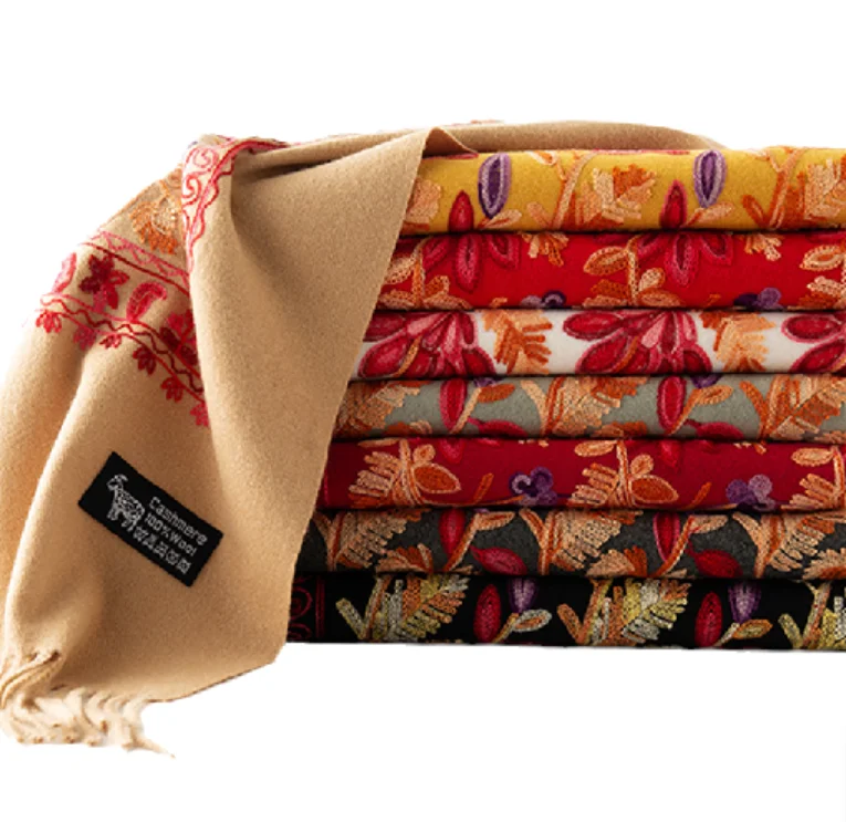 Thick Warm Cashmere Shawls Mixed Long Winter Poncho Scarves With Delicate Embroidery For Women Supplier Wholesale