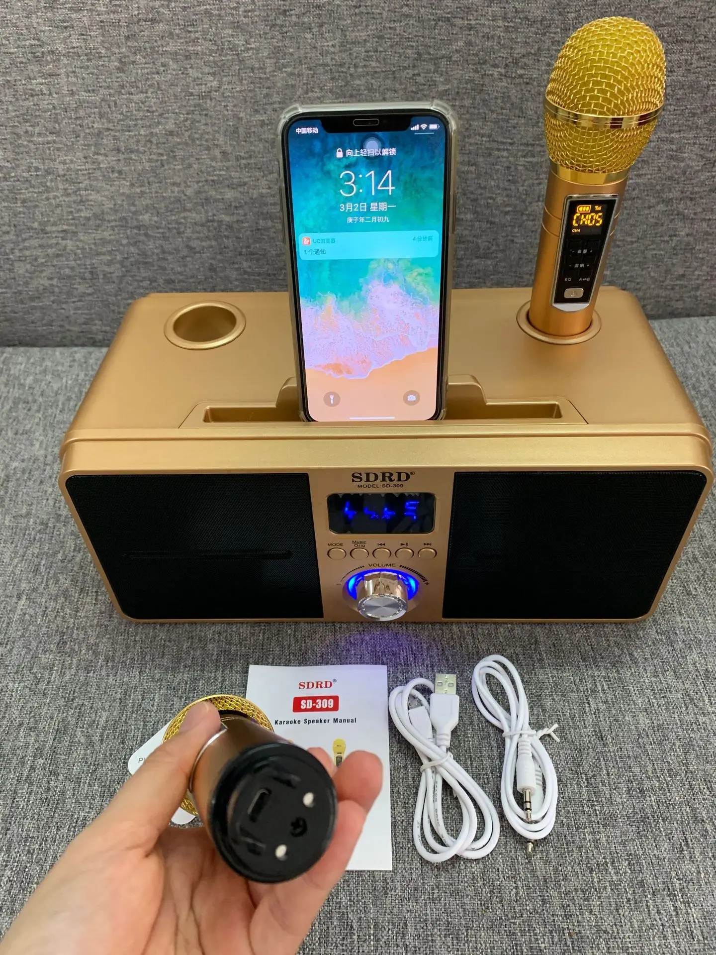 Семейный караоке-микрофон SD309 KTV двойной микрофон поддержка TF / USB для беспроводного микрофона