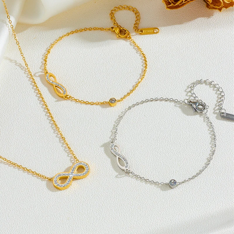 stainless steel infinity necklace gold infinity necklace pendants jewelry As Gift  Crystal 8 Infinite Necklace and bracelet