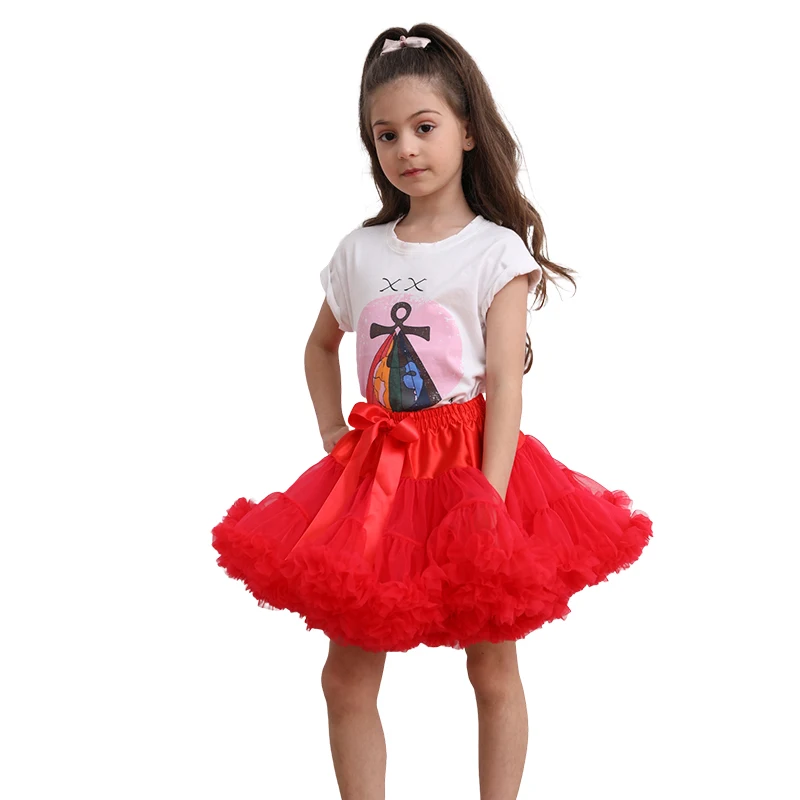 High quality new design fashion ruffle edge tulle girl princess style tutu short skirt with bow