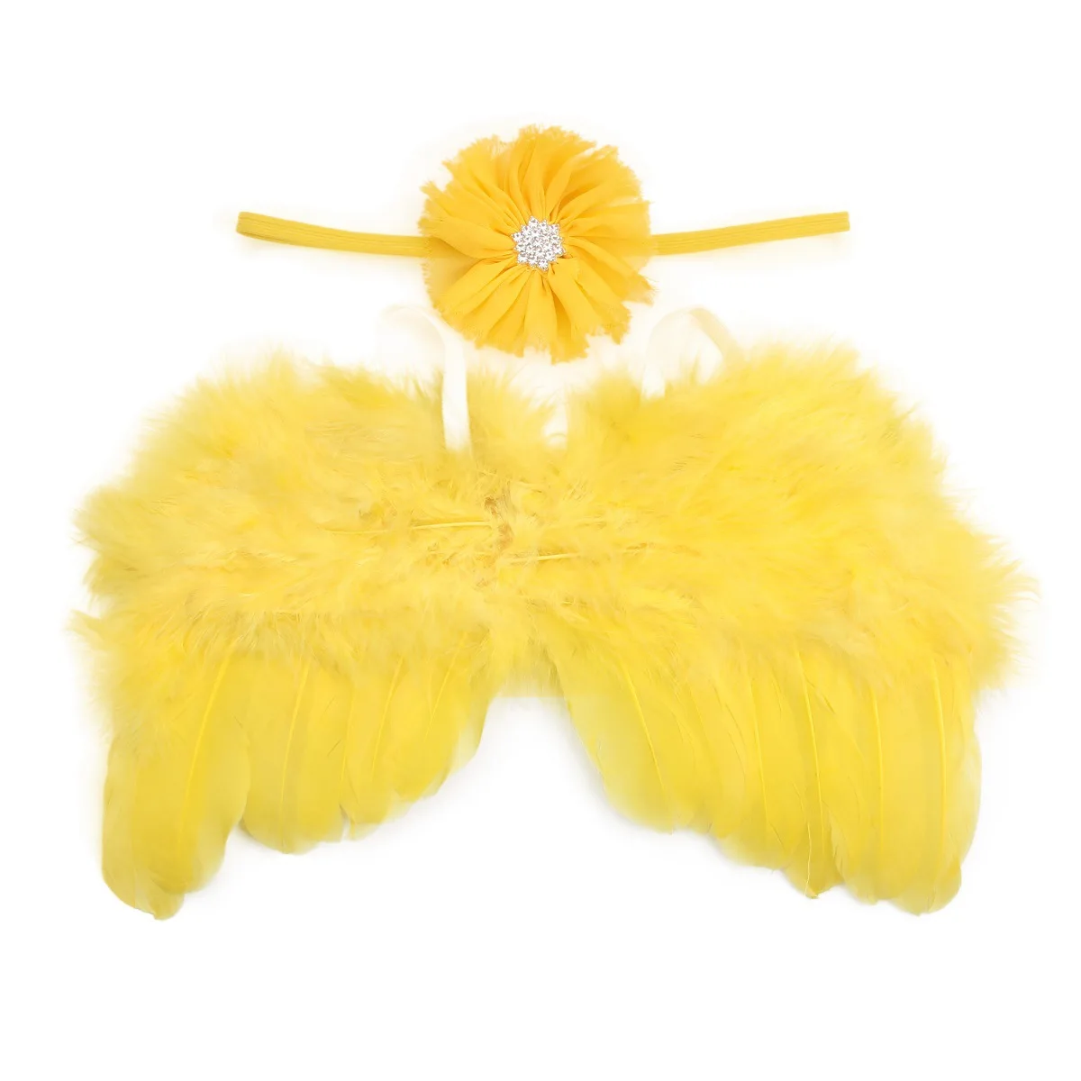 Feather Angel Wings Chiffon Brushed Flower Headband Set Toddler Photography Decorative Wings