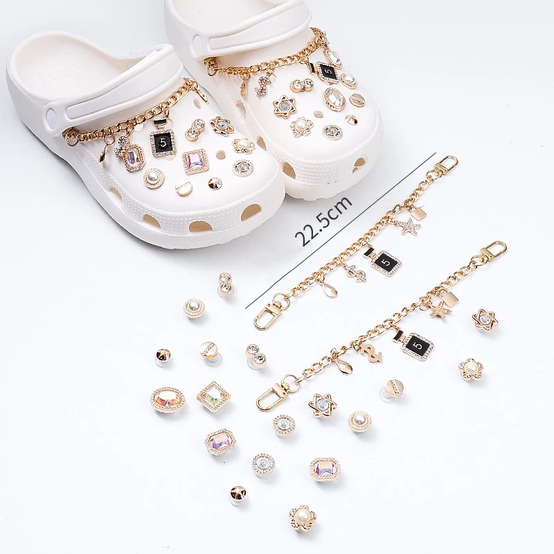 Fashion Women Men DIY Bling Crystal Rhinestone Pearl Shoe Charms Jewelry Set Decoration for Birthday Gift