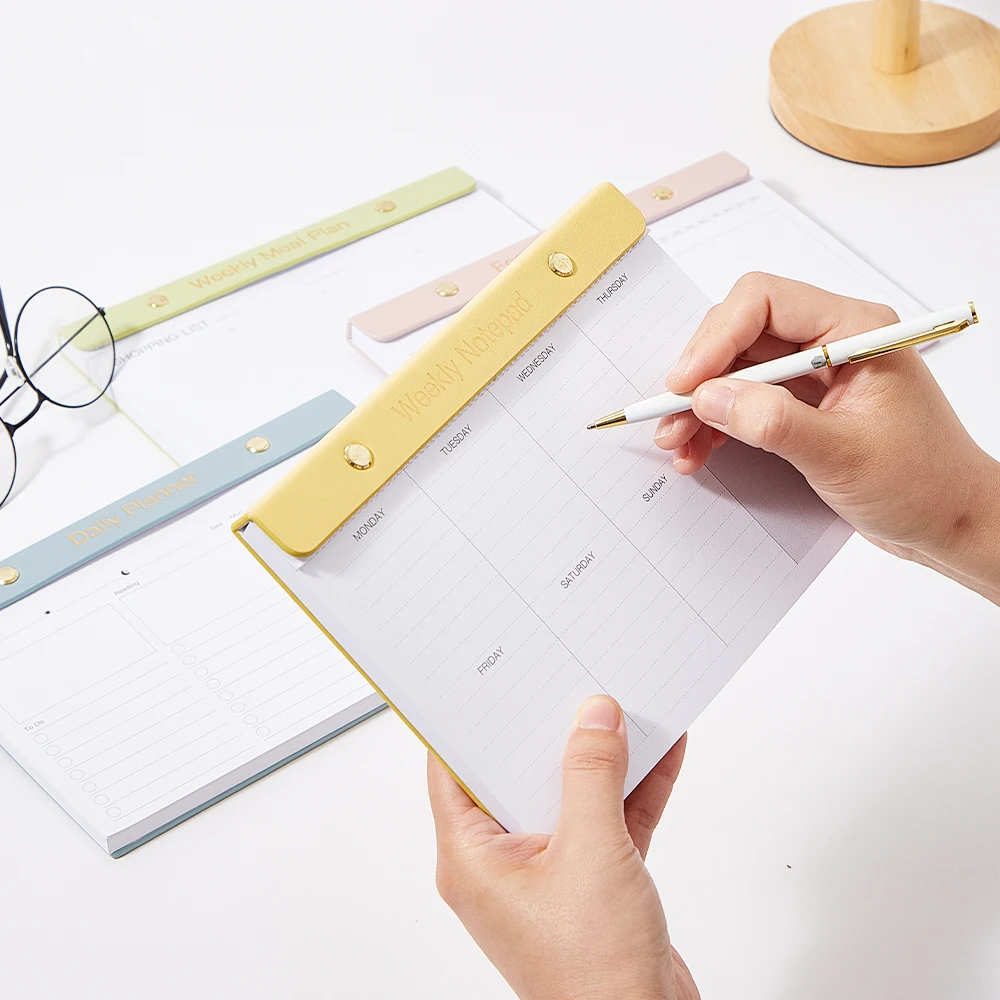 Notepad customized luxury note-pads daily writing planner desk pad perforated with metal screw clip board folder notepad