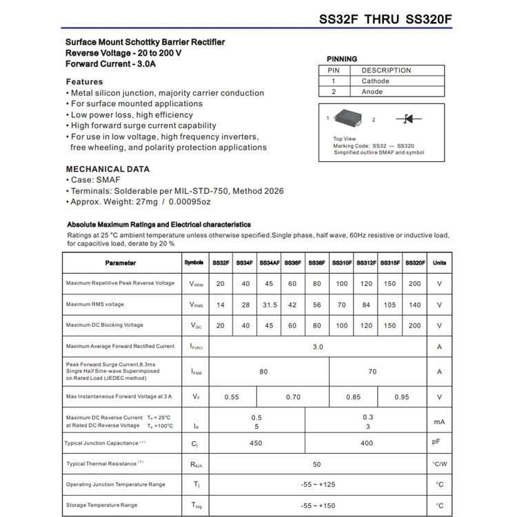 SMD Diode ES1JF 50 MIL Surface Mount SMAF M7F 50 MIL SMAF 50 MIL SS34F Diodes