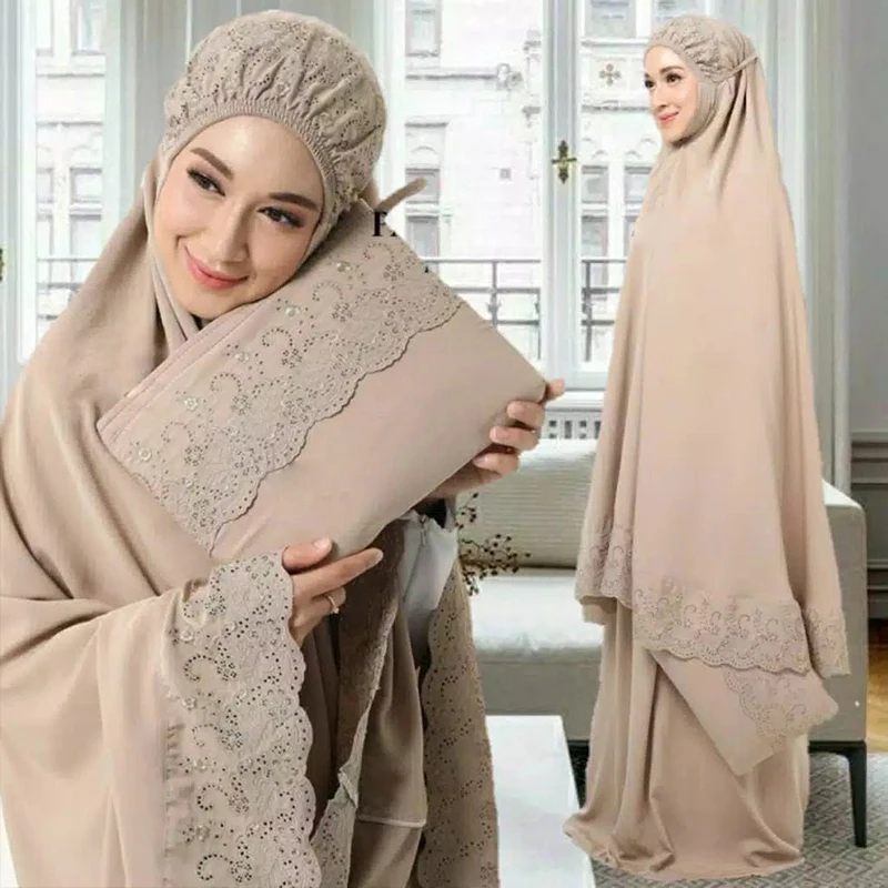 New Style Plus Size Muslim Prayer Dress Set Breathable and Seamless Polyester Abaya For Eid Dress