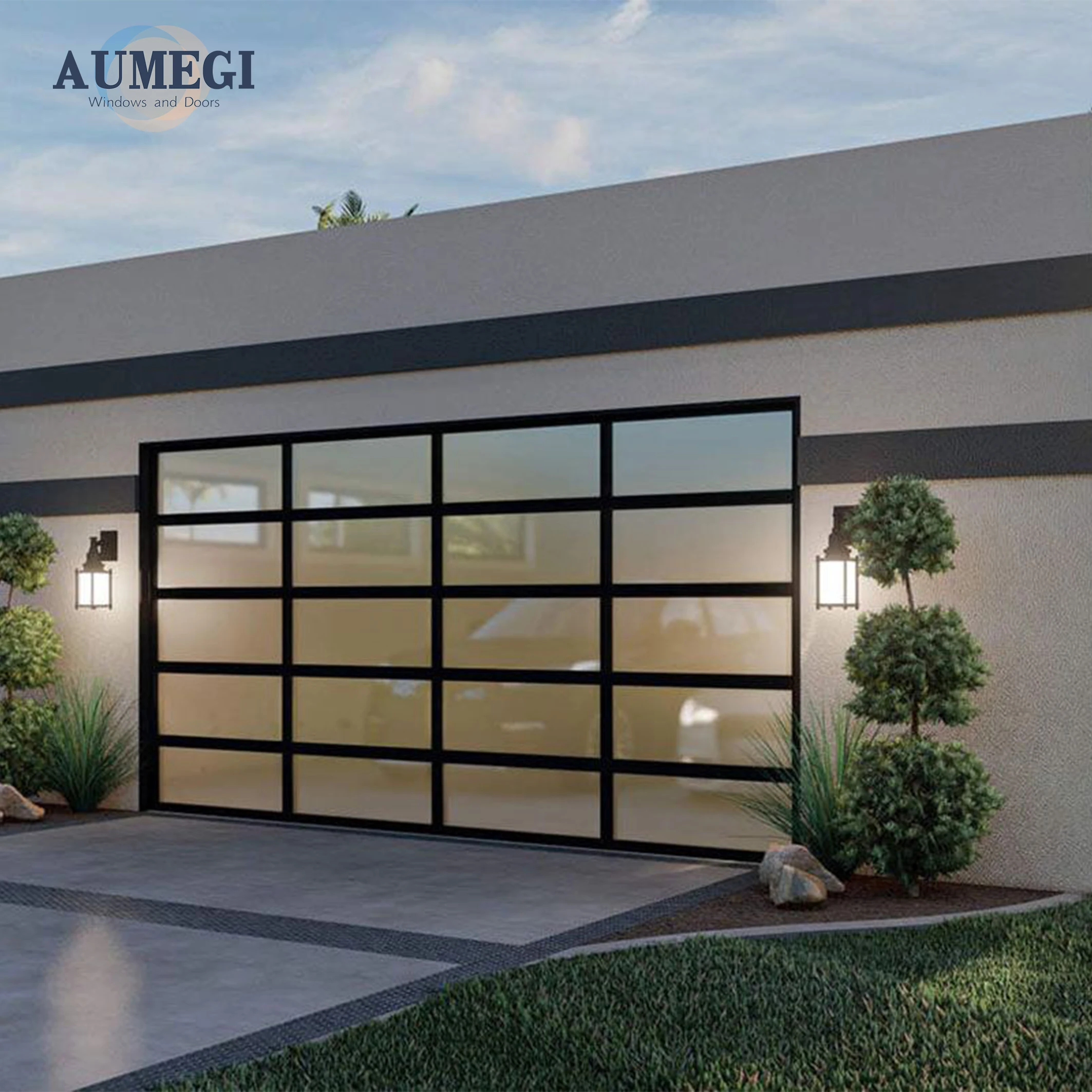 Aumegi Oem Service Hot Selling Combined Automatic Garage Door With Sheet Metal Garage Door Tined Aluminium Glass Garage Door
