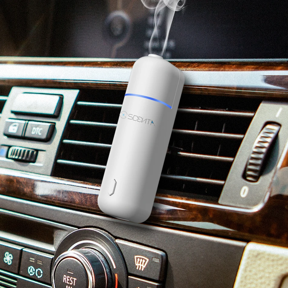 SCENTA Custom Private Label Mini Wireless Automatic Scent Diffuser Portable Ultrasonic Aroma Diffuser for Car