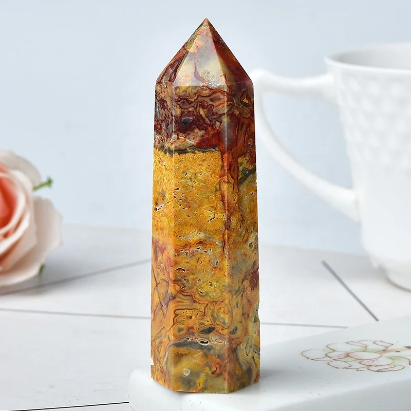 Natural Crazy Agate Crystal Tower Point Pencil Obelisk Healing Wand Stick Small Medium Large Size Wholesale for Business Gift