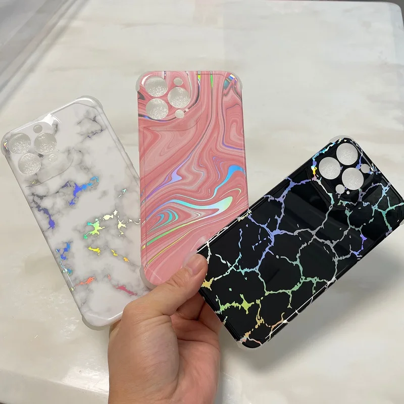New Laser Marble Pattern Glossy Tpu Phone Case For Samsung Note 20 A51 A71 A52 A12 S21 S22 plus ultra